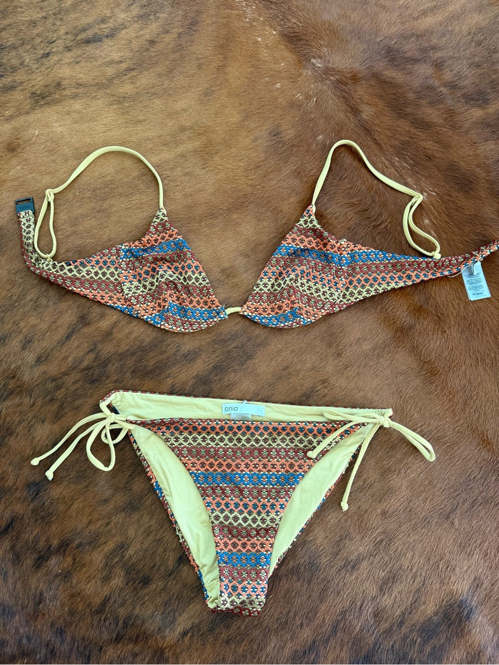 Onia Yellow Bikini with Multicolor Crochet Trim